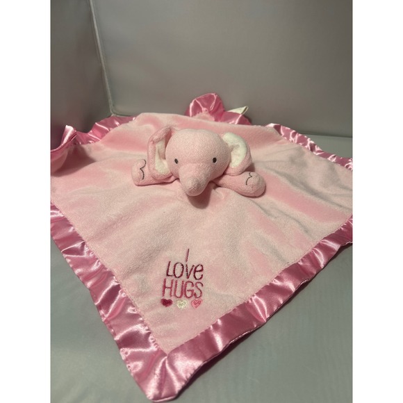 Other - Pink Elephant Lovey Security Blanket I Love Hugs Satin Trim Plush Infant Toy